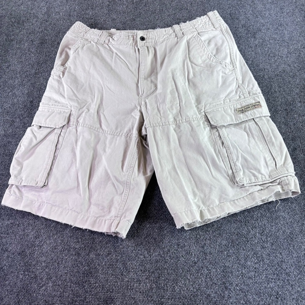 Polo Jeans Co Cargo Shorts Mens 36 Tan Khaki Distressed Raw Hem Ralph Lauren Y2K